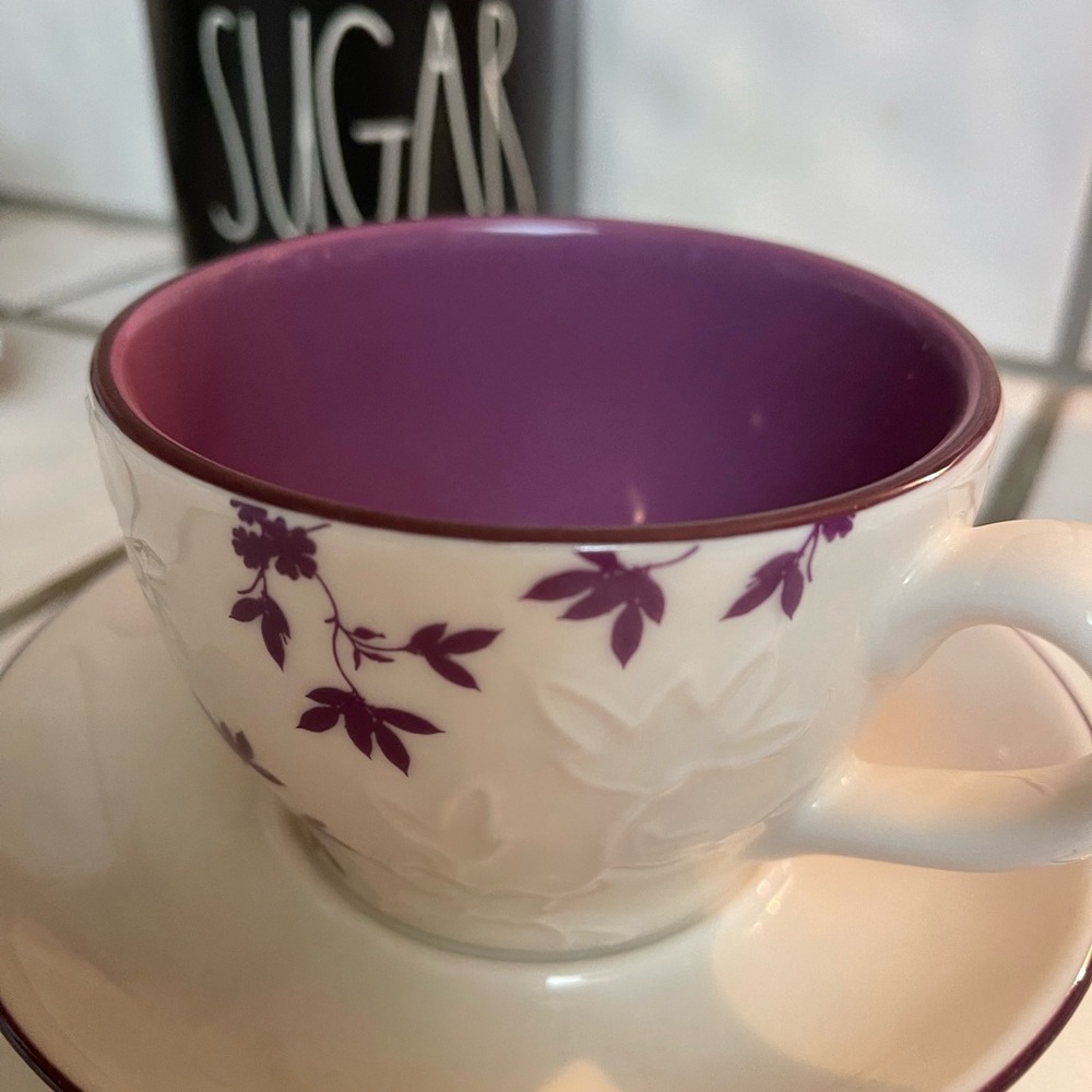Starbucks Purple and White Floral Teacup (Vintage) New